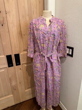 dRA Los Angeles Anthropologie  Pink Floral Button-Front Midi Dress tie front M/L